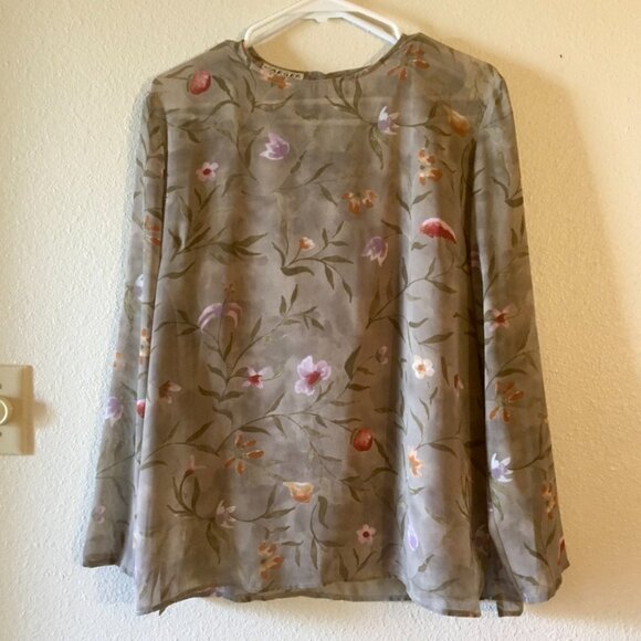 Jaeger Floral Twin Set Fall Meadow Green Red Orange Purple Pink Flowers Sz M / L - Picture 1 of 9